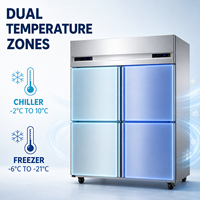 Refrigerador Comercial de Cuatro Puertas con Doble Temperatura, Acero Inoxidable, Enfriamiento por Aire, Sin Escarcha, para Restaurante