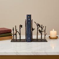 Porte-livres décoratifs d'intérieur en fonte de métal lourd, résistants à la rouille et à l'eau, style Art Déco, motif oiseau sur branche, ensemble de deux supports de table