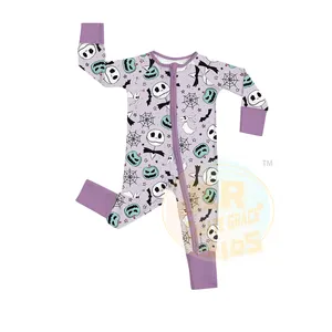 批发高品质婴儿竹子长袖连体连体双拉链睡衣定制设计学步婴儿竹子
