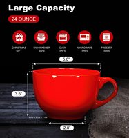 Sampel Gratis!!! Mug Keramik Lebar Jumbo untuk Kopi dan Sereal, 24 Ons, Mug Serbaguna untuk Sup, Cappuccino, Latte, Kopi, Teh, Mangkuk Sereal