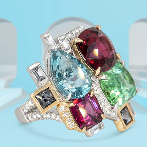 Anello Geometrico Ovale con Zirconi Colorati, Gioiello Creativo Hip Hop a Poligono per Dito Indice, da Abbinare Ogni Giorno per Donne - Product Image 1