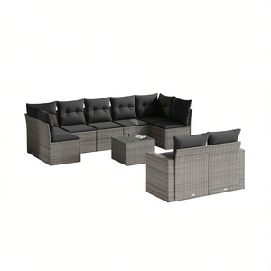 Conjunto de Sofá de Jardín de Ratán Gris con Vidrio Templado, Muebles de Exterior para 6 Personas, Diseño Contemporáneo - Product Image 1