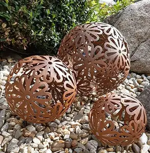 Corten çelik rush metal lazer kesim çiçek topu el sanatları paslanmaz çelik bahçe açık metal süs 200MM--600MM