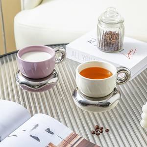 Ensemble tasse et soucoupe à café en céramique créative, 230 ml, couleur unie, qualité alimentaire, cadeau pour l'été 2023 - Product Image 5