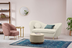 Sans Offre Spéciale <span class=keywords><strong>Causeuse</strong></span> <span class=keywords><strong>2</strong></span> <span class=keywords><strong>places</strong></span> en tissu blanc à pieds dorés Canapé de salon - Product Image 2