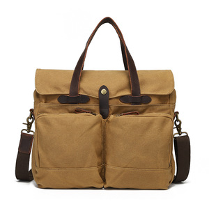 Men's <strong>Briefcase</strong>-Style Camera Bag Crossbody Single-Shoulder Laptop Satchel Outdoor Travel Canvas Crazy Horse <strong>Leather</strong> Trim Cotton - Product Image 1