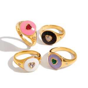 Anillo de Corazón de Cristal Chapado en Oro con Incrustaciones de Circonio, Joyería para Uso Diario de Mujer - Product Image 1