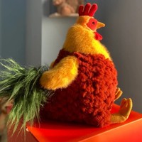 JC Style Cecile Hen Clooney Rooster 23cm Alat Pijat Berbobot dengan Bulu Tekstur Padat Berkualitas Tinggi, Realistis, Super Lembut, Pereda Stres