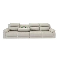 Sofá Seccional Moderno de Cuero Genuino, Plegable, Ajustable, con Portavasos, Tres Asientos, Relleno de Algodón