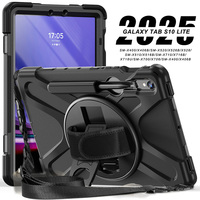 Étui de tablette robuste antichoc en silicone pour Samsung Galaxy Tab S10 Lite/ S10 FE /S9 avec sangle de transport intégrée et support rotatif à 360 degrés