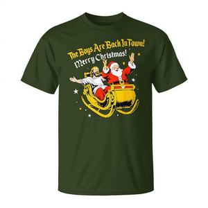 Camiseta navideña con estampado de Jesús y Santa The Boys Are Back In Town, unisex para adultos, manga corta, cuello redondo, serigrafía - Product Image 3