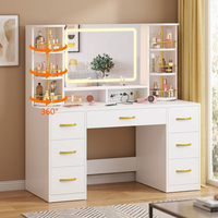 Table de maquillage, coiffeuse, style minimaliste, rangement, miroir clair, lumières LED