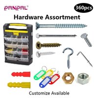 Kit de quincaillerie mixte de 360 pièces pour projets de bricolage domestique et de fixation murale : clous, crochets, vis, boulons, chevilles, en vrac, personnalisable