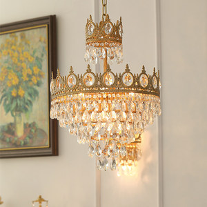 Vintage French Crown Crystal Chandelier Full Spectrum <b>Led</b> <b>Light</b> Home Decor Living Room Bedroom Entryway Wedding Lighting - Product Image 1