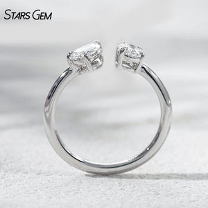 Anillo de Compromiso Ajustable StarsGem de Oro Sólido de 10K con Baño de Rodio, Diamante Cultivado en Laboratorio de 1.0CTW E VS, Corte Ovalado, Estilo Toi Et Moi - Product Image 2