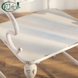 Retro Wrought Iron Garden <b>Chair</b> With Backrest Outdoor Leisure <b>Chair</b> For <b>Balcony</b> And Patio Use White Distressed Finish - Product Image 5