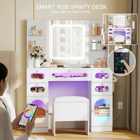 Table de toilette moderne blanche avec miroir éclairé et prises, 3 couleurs avec luminosité réglable, tables de toilette avec tiroirs