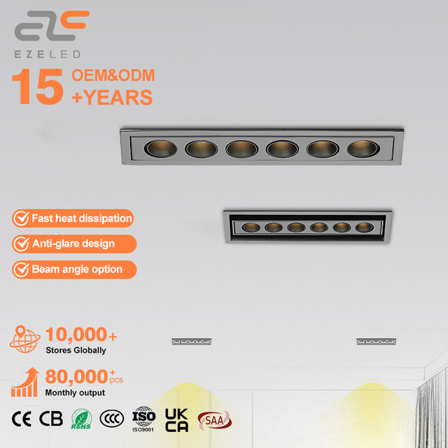 EZELED Modern Anti-Glare Dimmable LED Linear Grille Light with High CRI 90 Recessed Installation for Indoor Use