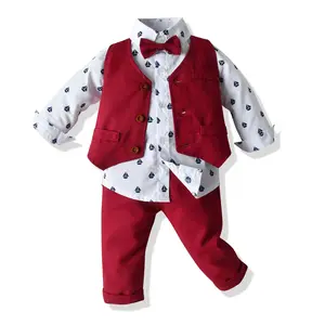 Mode Baby Jongen Heren Kleding Set Lange Mouw Bowtie Romper Shirt + Vest + Broek 3 Stuks Pak Baby Jongen Kleding