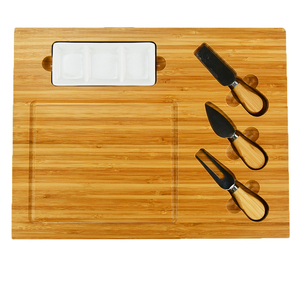 Wholesale <strong>Wood</strong> Hot Sale <strong>Unfinished</strong> Durable Yangjiang Smirly Bamboo Square <strong>Cheese</strong> <strong>Board</strong> Knife Set With Bowls - Product Image 2