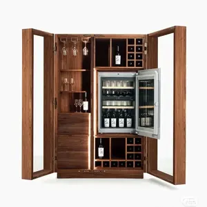 Nuevo diseño, puerta de vidrio de acero inoxidable, sin escarcha, estante de madera de haya integrado, Bar, nevera, nevera de vino personalizada, armarios enfriadores