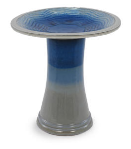 Bain d'oiseaux en céramique bleu-gris dégradé, style américain, écologique et durable, motif vague, pour la décoration extérieure de jardin et de patio - Product Image 6