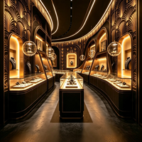Vitrine à bijoux Art Déco noire et or sur mesure, aménagement intérieur de boutique de bijoux de luxe