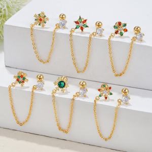 <span class=keywords><strong>Gaby</strong></span>-pendientes de acero inoxidable para mujer, arete de cartílago con diseño navideño de nieve, con cadena, joyería piercing para el cuerpo - Product Image 1