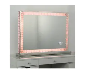 Touch screen Makeup Light Crystal Mirror Dressing Table Mirror Desktop square Diamond Vanity Led Mirror color changing