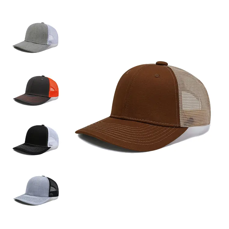 Personalizado de alta calidad de 5 paneles de color liso de algodón negro bordado parche Logo espuma occidental Gorras camionero malla sombrero gorra sin logotipo