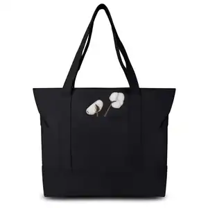 High Quality Washable Work Beach Lunch Travel Grocery Shoulder Large Canvas Cotton Reusable Handbags Tote Shopping Bag