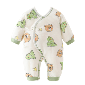 Combinaisons décontractées en laine et coton/élasthanne ODM pour nouveau-nés, à manches longues, motif animal, unisexe, fermeture boutonnée, chaudes, printemps-automne - Product Image 1