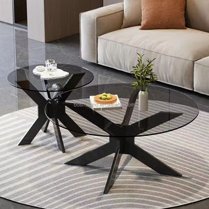 Mesa de Centro Moderna para Sala de Estar, de Vidrio, Color Roble, Forma Triangular, Fácil de Armar, Mesa de Café - Product Image 1