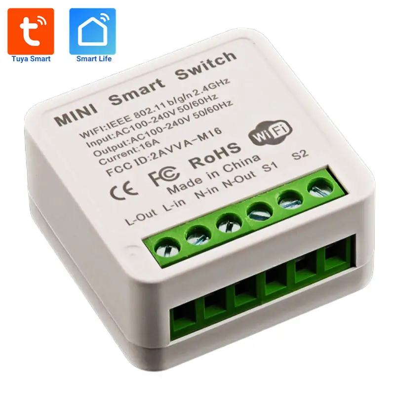 Tuya Smart Lift App 16a Mini Smart Wifi Diy Switch Ondersteunt 2 Way Control Automatisering Wifi Switch Module