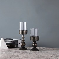 Porte-bougie pilier vintage en métal noir et blanc, bougeoir antique avec écran en verre