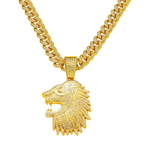 Herren Hip-Hop vergoldeter Strass-Diamant-Bling-Tier-Löwenkopf-Anhänger mit Prong-Kubanischer Halskette - Product Image 5