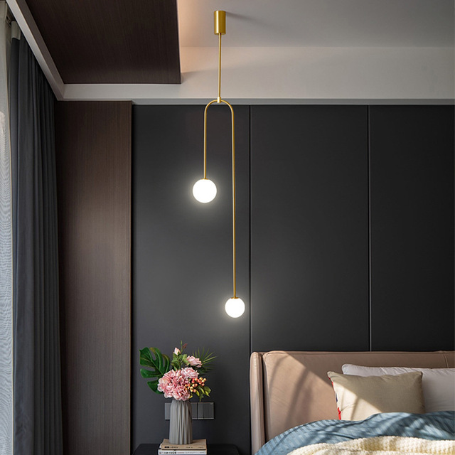 Zeal Lighting Black Linear LED Glass Ball Bedside Hanging Chandelier Modern Nordic Pendant Light