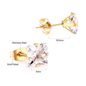 Pendientes de Acero Inoxidable con Baño de Oro PVD de 18K, Resistentes al Deslustre, Impermeables, con Circonita Cúbica Colorida, Joyería Cuadrada para Mujer - Product Image 2