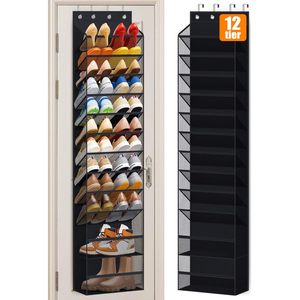 12 Tier Over The Door <b>Shoe</b> Organizer Hanging Rack Black Mesh For Closet Storage Sneaker Holder Fit 24 Pairs - Product Image 1