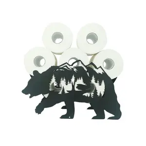 American Style Freestanding Black Metal Big Bear Shape Toilet Storage Rack Paper Towel Holder For Bathroom House Office Decor