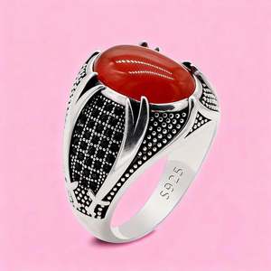 Anelli Islamici Retrò Punk, Gioielli Musulmani di Tendenza, Anello Vintage Turco con Doppia <span class=keywords><strong>Spada</strong></span> e Pietra Nera per Uomo - Product Image 4