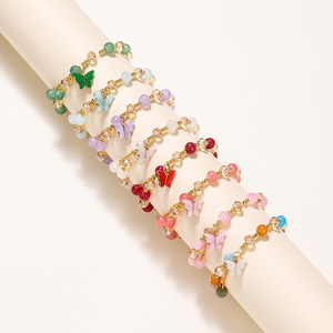 Colorful Cracked Jade Glass Beaded <b>Bracelet</b> with Charm Vintage Style Fashion Jewelry for Women & Girls - Product Image 3