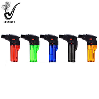 Briquet torche à cigare en plastique multicolore en gros, camping, barbecue, pistolet à pulvérisation, flamme jet unique rechargeable, briquets à gaz butane