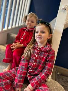 Personalizado Buffalo Plaid Navidad hermano conjunto de pijamas a juego rojo Plaid estampado franela Pijamas bebé niña camisón - Product Image 4