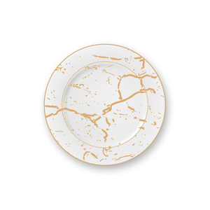 Plato de <span class=keywords><strong>vajilla</strong></span> redondo para boda, juego de platos de cena de cerámica dorada con borde dorado, blanco - Product Image 4