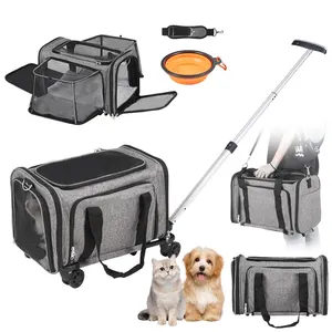 Travel Tote Luggage Soft Sided Cat Dog Pet Carrier With Detachable Wheels For Small And Medium Dogs Cats