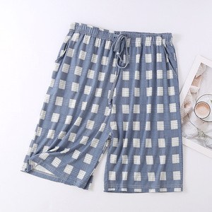 Pantalon de <span class=keywords><strong>pyjama</strong></span> pour <span class=keywords><strong>homme</strong></span> 2026, short ample surdimensionné, pantalon capri en modal à carreaux, pantalon d'intérieur, pantalon mi-long pour climatisation - Product Image 4