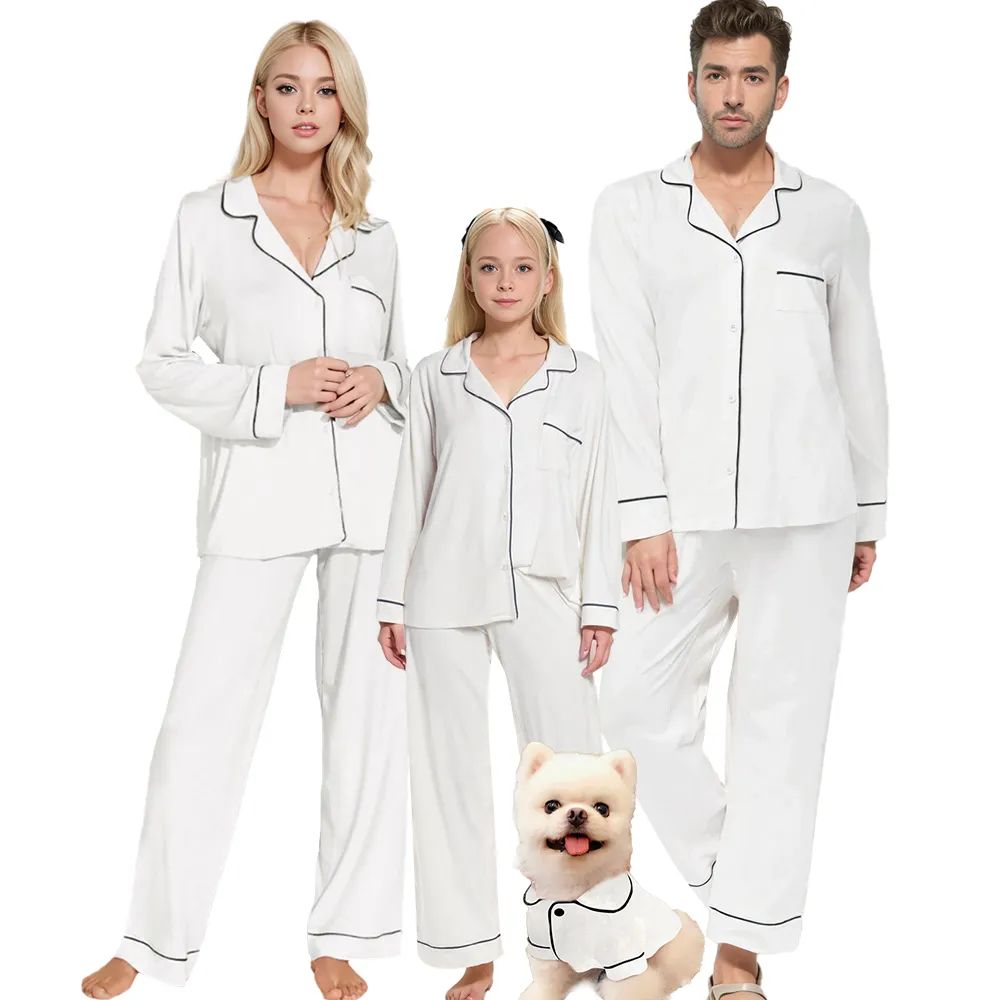Pijama de luxo 100% algodão para mulheres, conjunto de 2 peças de roupa de família, roupa de dormir longa de bambu, pijama feminino