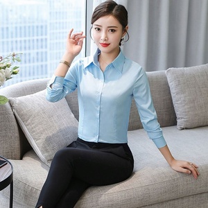 Chemise de bureau pour femme, nouvelle arrivée, taille S-5XL, été, respirante, polyester, manches longues, chemisier formel, couleur unie, col à revers, boutons - Product Image 3