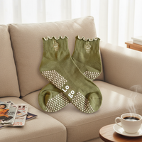 Chaussettes de compression tricotées antidérapantes pour Pilates et Yoga, avec volants, en Spandex/Polyester/Coton, avec grip Qiying et manchette à ressort pour trampoline